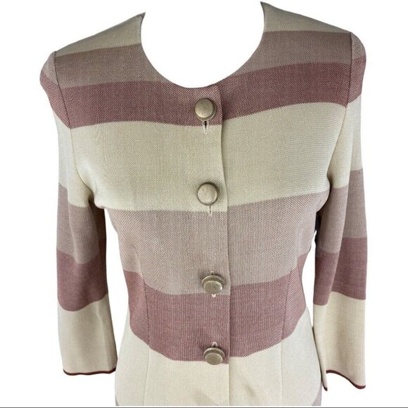 Misook Women's NWT Tan Striped Button Up Long Sleeve Ponte Knit Sweater XS/C40 - Picture 3 of 11